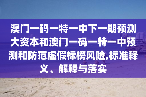 澳門(mén)一碼一特一中下一期預(yù)測(cè)大資本和澳門(mén)一碼一特一中預(yù)測(cè)和防范虛假標(biāo)榜風(fēng)險(xiǎn),標(biāo)準(zhǔn)釋義、解釋與落實(shí)